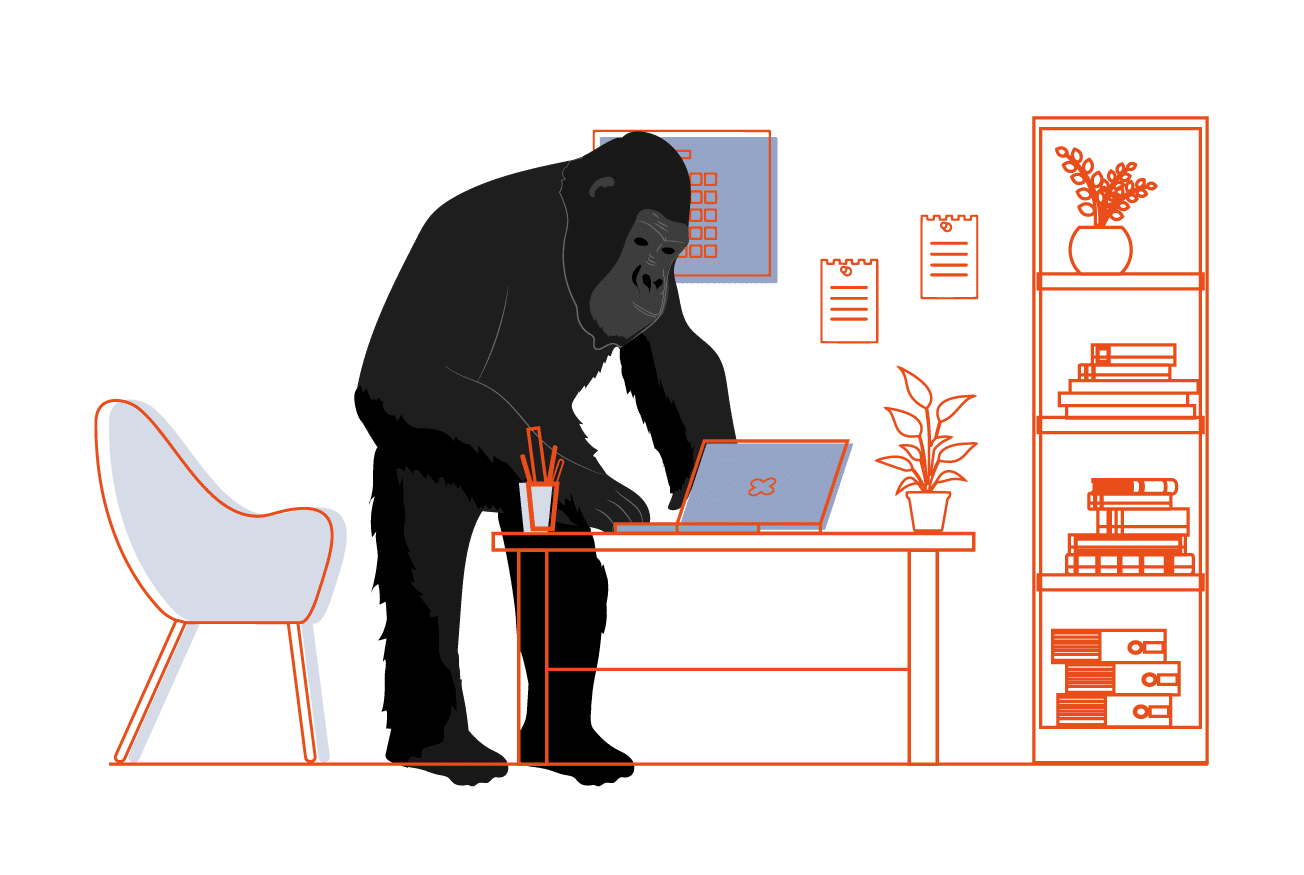 De voorovergebogen gorilla